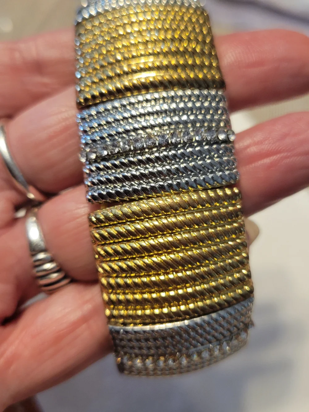 Two-Tone Gold and Silver Stretch Bracelet - Women Jewelry